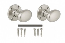 Designer Oval Mortice Door Knobs Brushed Nickel 55mm Rose Fix Inc Pair Set