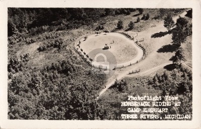 Horseback Riding at Camp Eberhart Three Rivers MI Michigan RPPC Postcard COPY