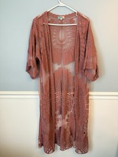 Lace Sheer Duster Kimono Dusty Rose Boho Festival Fairy Small Rebellion Cardigan