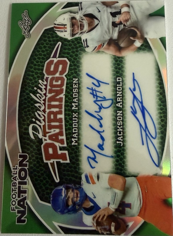 2025 Leaf Football Nation Maddux Madsen Jackson Arnold Pigskin 1/1 Auto