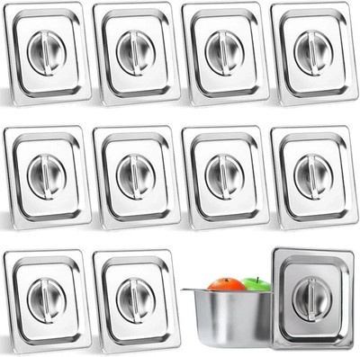 10Pack Stainless Steel Steam Table Pan Lids 1/6 Size Food Pan Covers Handle