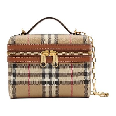 BURBERRY Mini Check Vanity Bag Polyester Beige Women 6.7 x 2.2 x 4.9in
