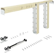 24"-36"x 80" Pocket Door Frame Kit with 98LBS Two-Way Soft-Close Mechanism,Alumi