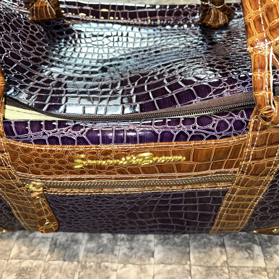 Samantha Brown Carry On Luggage Duffel Bag Croco Purple Excellent - Image 4 of 4
