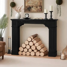 43.3" Black Fireplace Mantel, Rustic Freestanding Surround Mantel for Fireplace