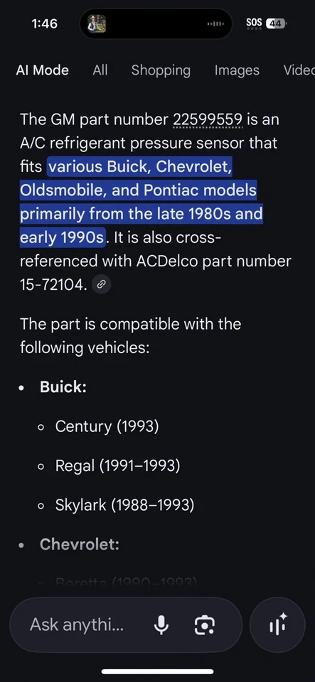 ¡NUEVO! Sensor de presión de refrigerante de aire acondicionado OEM GM ACDELCO 1988-1993 22599559 Foto 2 de 4