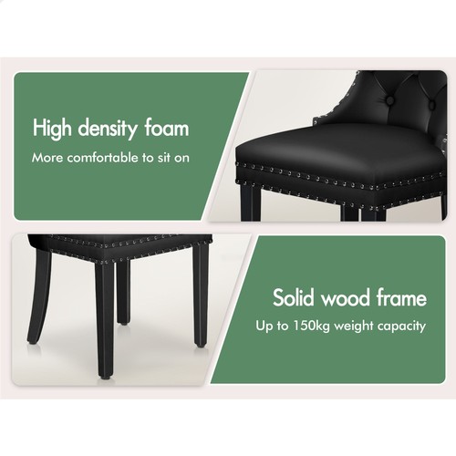 ALFORDSON 2x Dining Chairs Kitchen Lounge Padded Diamond Tufted PU Leather Black - Picture 9 of 12