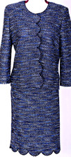 ST.JOHN Women's Blue Black Metallic Silver Shimmer Jacket Skirt Sz 2