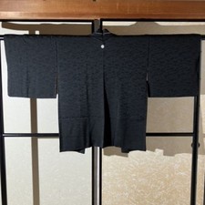 Japanese Vintage Silk Kimono Robe Black Mon   Made in Japan