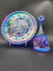 Vintage Fenton Iridescent Cobalt Blue Bicentennial 1776-1976 Plate and Bell