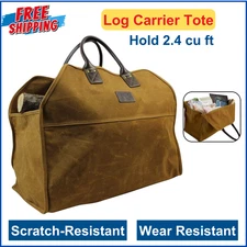 Heavy Duty Wax Canvas Log Carrier Tote,Large Fire Wood Bag Durable Firewood Hold