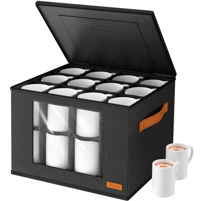 2-Layer Coffee Mug Storage Box with Dividers, Coffee Cup Storage Organizer wi...