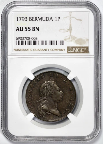 1793 Bermuda 1 Penny NGC AU 55 BN Brown
