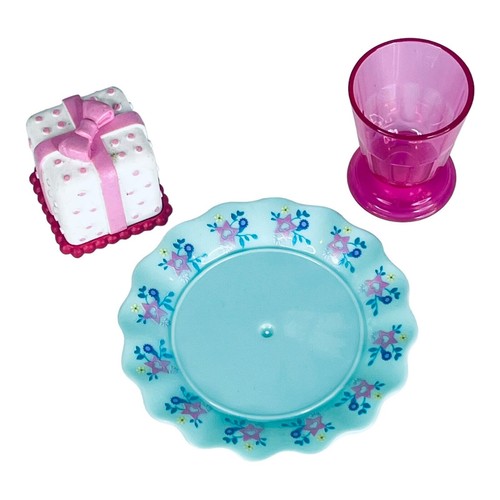 American Girl BIRTHDAY PARTY SET Gift Cake Plate Tumbler Glass Toy Accessories - Picture 3 of 5