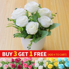 Artificial Faux Rose Flowers Potted Plants Garden Home Indoor Outdoor Decoration