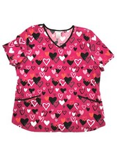 Womens Pink Hearts Stretch Fit Valentines Medical Scrubs Shirt Top
