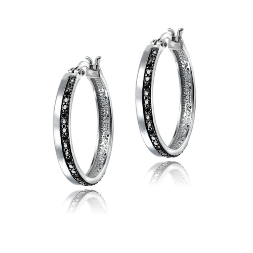 1/4ct Black Diamond Hoop Earrings in Brass