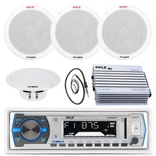 Black 6.5" Marine Speakers, Pyle 200W USB AM FM Radio, 400W Amplifier, Antenna