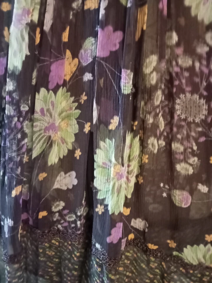 Lux women's Pure Silk Brown Floral 3/4 Sleeve Kaftan Sz40 — 第 3/4 张图片