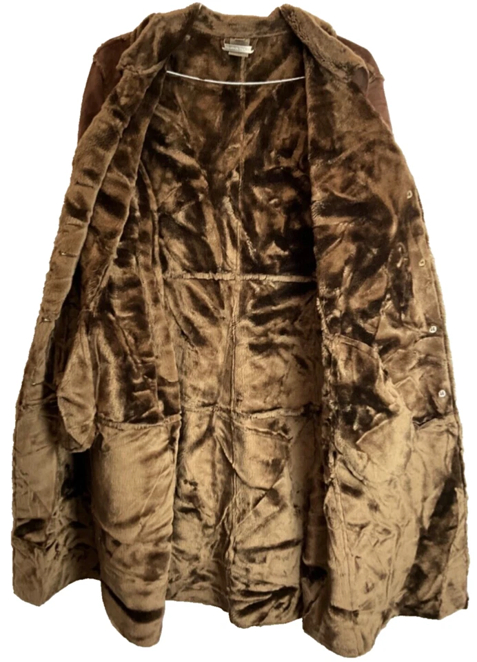 Chaqueta Abrigo Brandon Thomas Larga Poliéster Gamuza Piel Sintética Forrada Marrón Oscuro Talla XL Foto 2 de 4