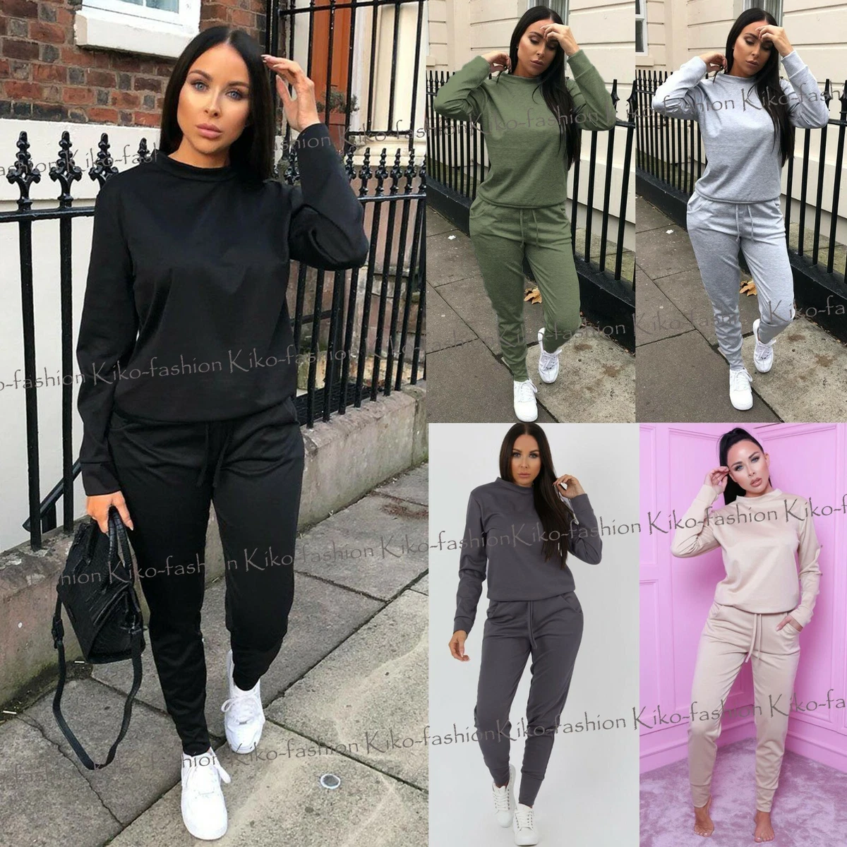 Ladies Long Sleeve Plain Lounge Wear Set Casual Comfy Two Piece Womens  Tracksuit