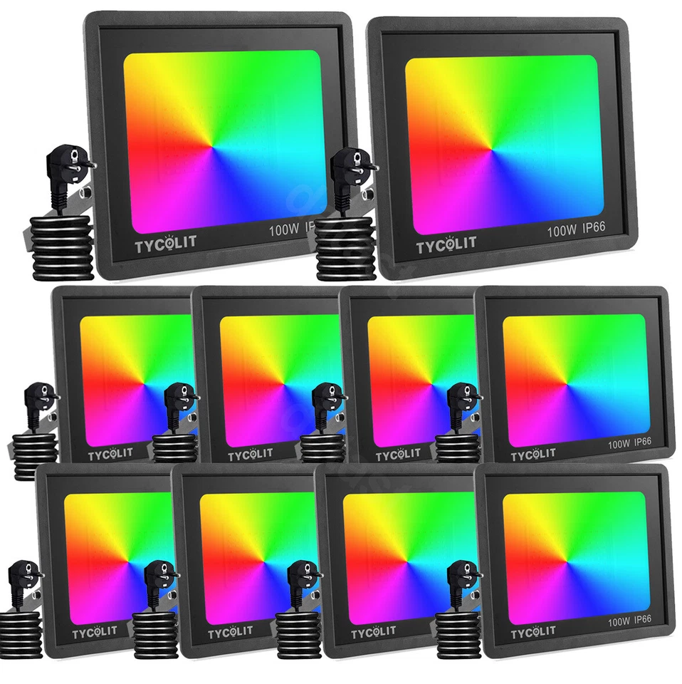 LEMBRD 10X 100W RGB LED Proyector Faro IP66 Regulable Iluminación Exterior Lámpara