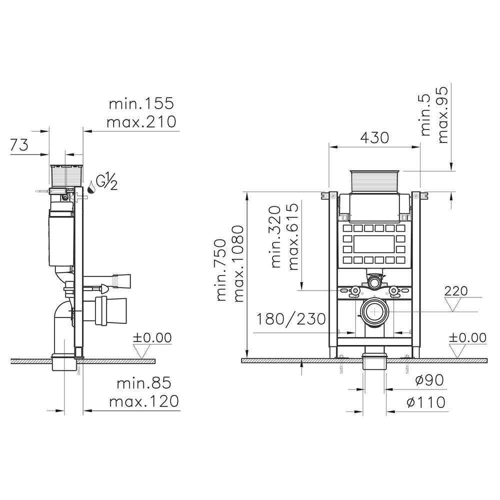 Rimless ECO Wall Hung Toilet, VITRA Low Height Concealed WC Cistern