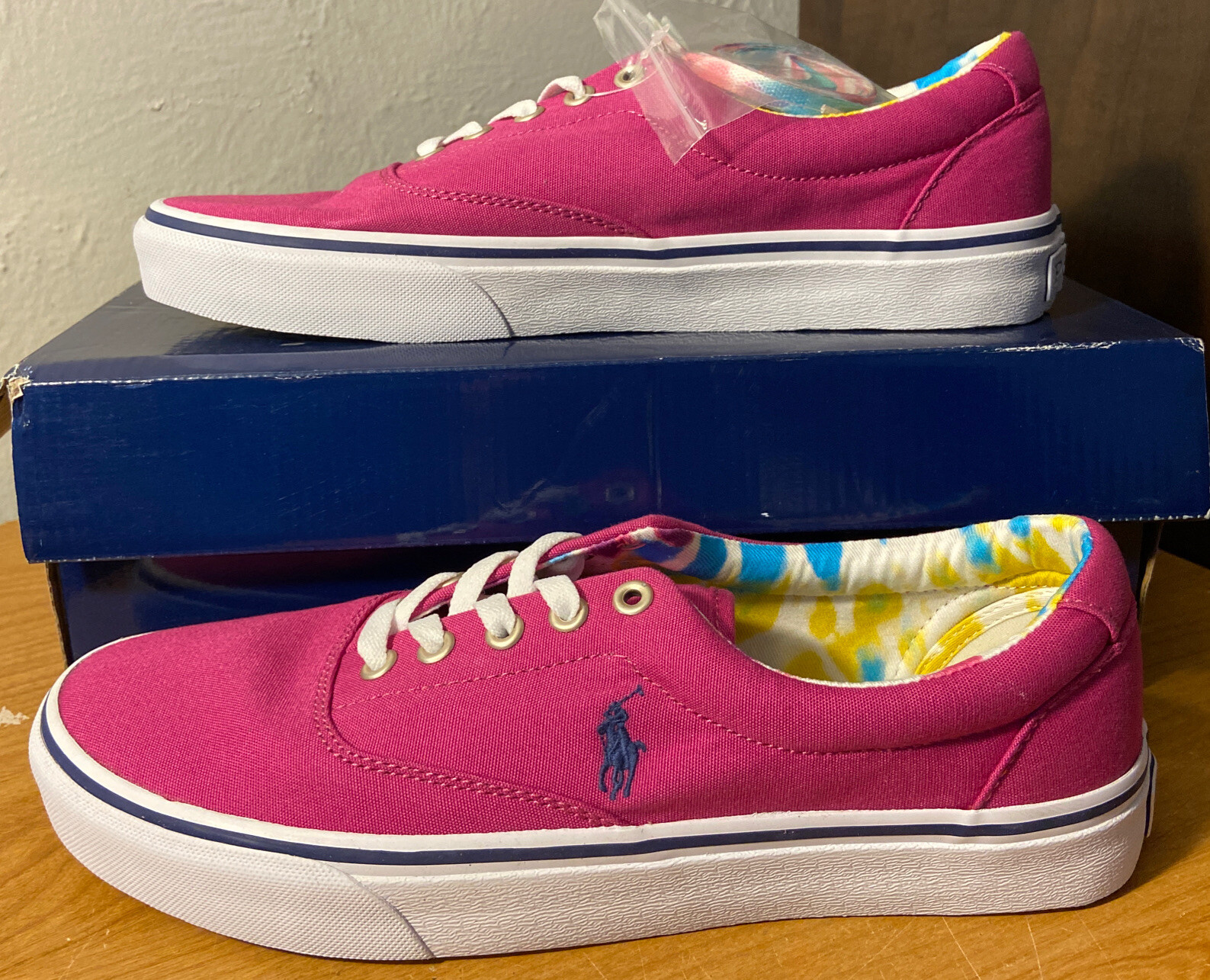 SCARPE SNEAKERS POLO RALPH LAUREN KEATON UOMO ROSA TELA PONY TAGLIA 9D