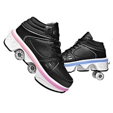Roller Skate Shoes for Women, Double-Row Deform Quad Roller Skates, Automatic...