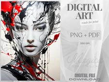 Woman Portrait, Abtsract Paint Digital AI Art, Wall, Poster, Print, Home Decor