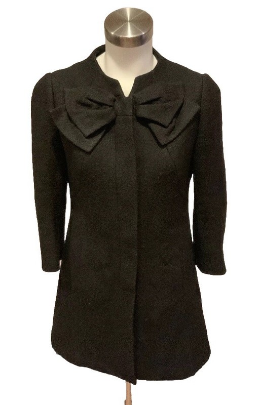 Anthropologie Elevenses Anthropologie Black Wool Blend Coat Bow Lined Size 6