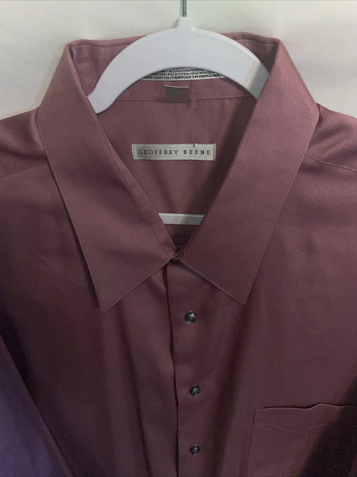 Camisa social masculina Geoffrey Beene tamanho 2XL colarinho rosa 19 34/35 LS festa empresarial - Imagem 3 de 4
