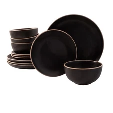 Gibson Home Rockaway 12-Piece Stoneware Dinnerware Set - Black