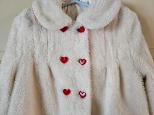 VTG 60s 70s FAUX WHITE FUR CHILD COAT Red Valentine Heart Buttons SZ 4 to 5 CUTE