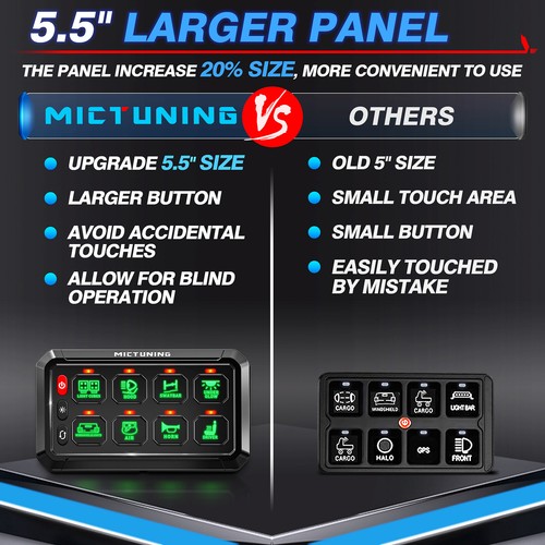 Universal 8 Gang Switch Panel P1S-8 Green Circuit Control Box Switch Panel - Picture 5 of 24