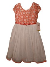 NWT Jona Michelle Special Occasion Dress Lace Overlay Coral Orange Girls Size 7
