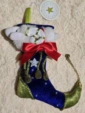 Rare Patience Brewster Mini Stocking Ornament Christmas Holiday Ram  Green Blue