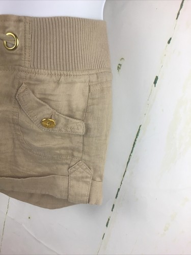 Xoxo Jeans Junior’s khaki 100% Linen Drawstring Elastic Waist Shorts Sz.0/0 - Picture 6 of 14