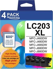 LC203XL Ink Cartridges 4-PK Black Cyan Magenta Yellow For Brother MFC Printers