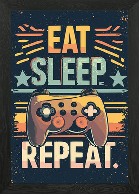 Eat Sleep Game Repeat Framed Wall Art Poster Canvas Print Picture