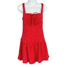 Wild Fable Red Star Print Smocked Square Neck Tie Front Milkmaid Mini Dress XS