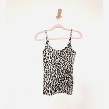 Vintage 2000s Bebe 100 Cashmere Snow Leopard Print Cami Tank Top Medium Y2K