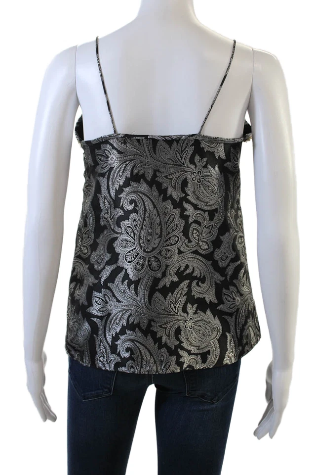 Top Louis Vuitton para mujer con correa de espagueti con cuentas y adornos de cachemira negro gris IT 34 Foto 4 de 4
