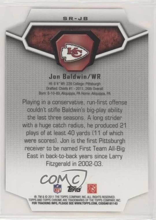 2011 Topps Chrome Superlative Rookies Jonathan Baldwin Jon Baldwin #SR-JB RC - Image 2 of 2
