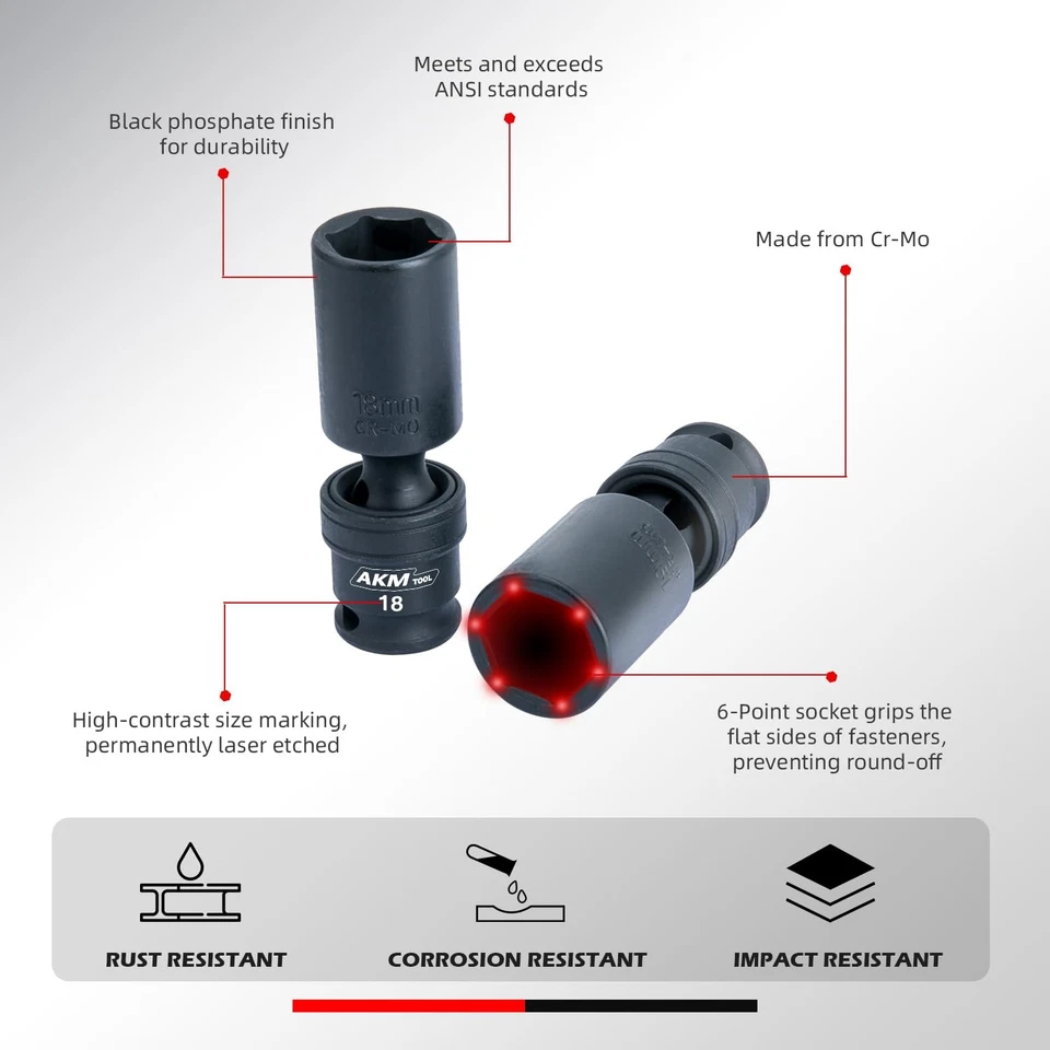 3/8" Drive Universal Impact Socket Set, 17 Piece Swivel Socket Set, Universal... - Image 4 of 4