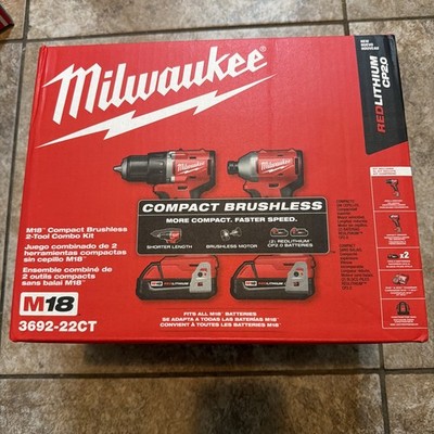 Milwaukee Tool 3692-22Ct M18 Compact Brushless 2-Tool Combo Kit, Cordless