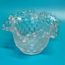 Fenton Basket Weave Bowl 5" Frosted Clear Glass Open Lace Edge Vtg Candy Dish
