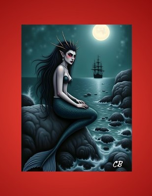Dark Mermaid Queen ACEO Print | Gothic Fantasy Folk Art | Crown Ship Moon