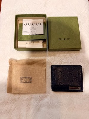 Gucci Guccissima Mens Navy Leather Metal Bar Credit Card Slots