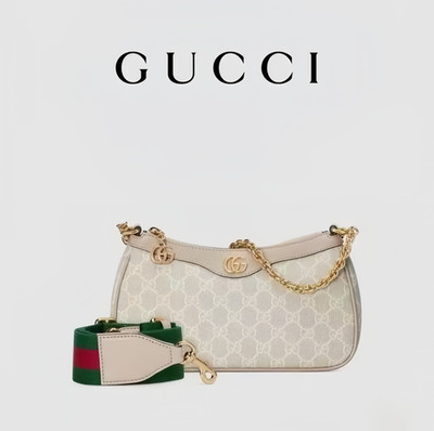 GUCCI Ophidia Small Beige And White GG Canvas Shoulder Bag  735132 Authentic-